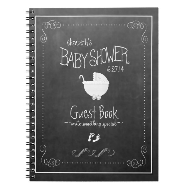 Chalkboard White Vintage Baby Shower Guestbook Notebook (Front)