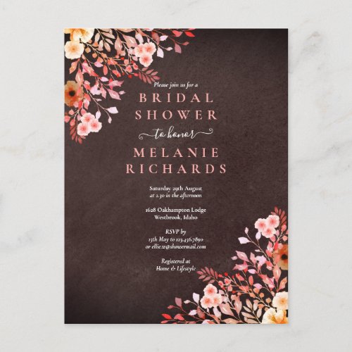 Chalkboard Wildflowers Floral Bridal Shower Announcement Postcard