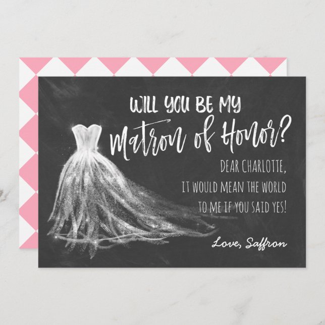 Chalkboard Will You Be My Matron of Honor Invitation (Front/Back)