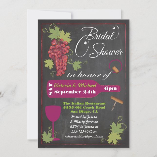 Chalkboard Wine Bridal Shower Invitations (Front)