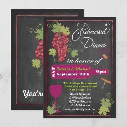 Chalkboard Wine Rehearsal Dinner Invitations