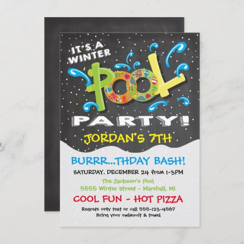 Chalkboard Winter Pool Party Invitation