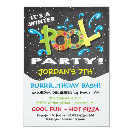 chalkboard winter pool party invitation zazzle com winter pool party invitations