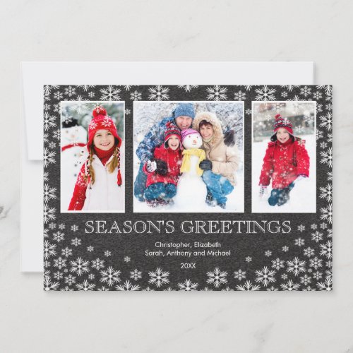 Chalkboard Winter Snowflakes 3 Photo Greeting Card