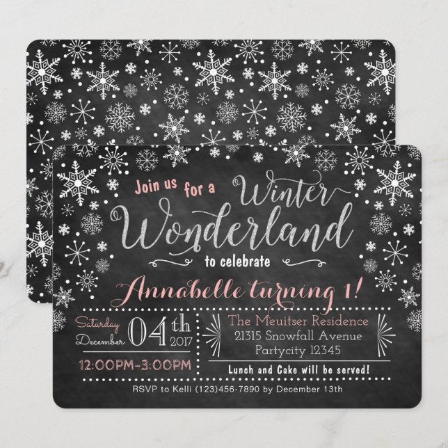 Chalkboard Winter Wonderland Birthday Invitation (Front/Back)