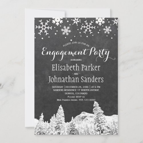 Chalkboard winter wonderland engagement party invitation
