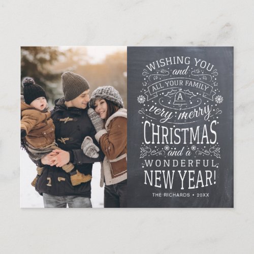 Chalkboard Wishing you Very Merry Christmas Photo Postcard