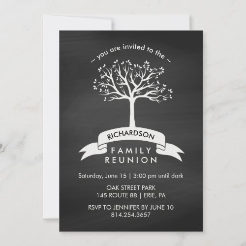 Chalkboard with Banner and Tree Family Reunion Invitation