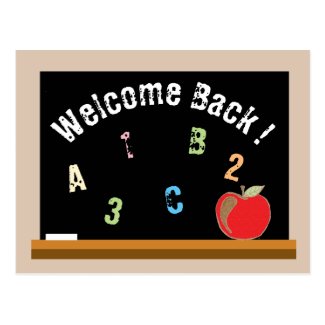Chalkboard with red apple back-to-school postcard