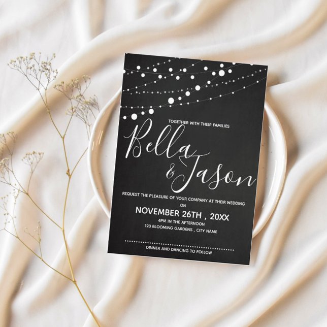 Chalkboard With String Lights Wedding Invitation (Chalkboard With String Lights Wedding Invitation)