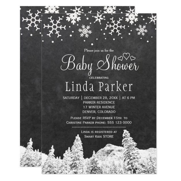 Chalkboard Wonderland Rustic Winter Baby Shower Invitation