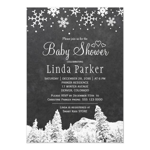 Chalkboard Wonderland Rustic Winter Baby Shower Invitation