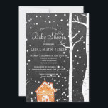 Chalkboard wonderland rustic winter baby shower invitation<br><div class="desc">Rustic country style baby shower winter chic elegant invitation template with a gingerbread house, falling snow and birch trees wonderland landscape on dark grey charcoal chalkboard background. Fill in your information in the spots, You can choose to customize it further changing fonts and colors of lettering. ---- The invitation is...</div>