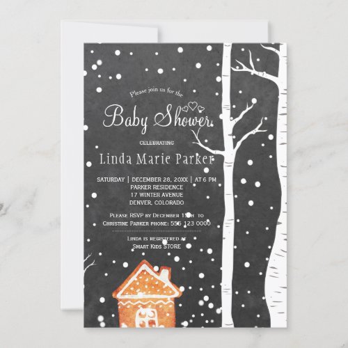 Chalkboard wonderland rustic winter baby shower invitation