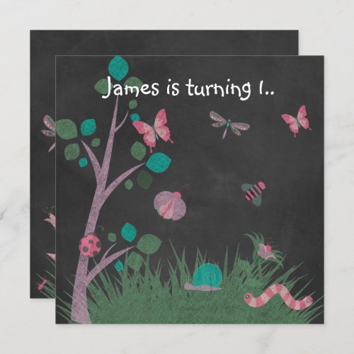 CHALKBOARD WOODLAND BUG BUTTERFLIES BIRTHDAY INVITATION