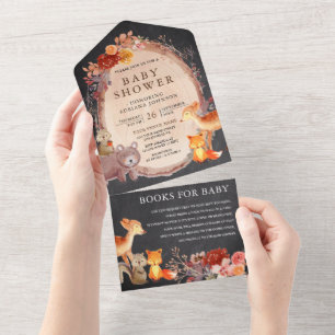 Chalkboard Woodland Forest Animals Baby Shower All In One Invitation