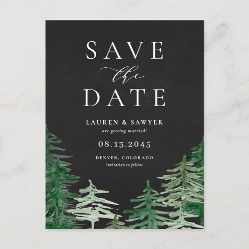 Chalkboard Woodland Forest Save the Date Postcard