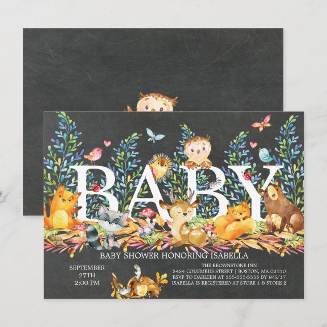 Chalkboard Woodland Neutral Baby Shower Invitation (Front/Back)