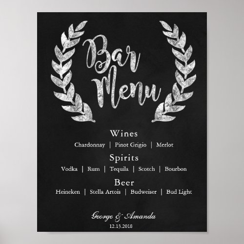 Chalkboard Wreath Bar Menu Poster