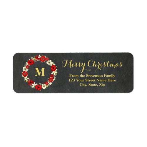 Chalkboard Wreath Gold Christmas Address Label