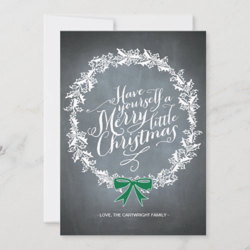 Chalkboard Wreath Green Ribbon Holiday Card