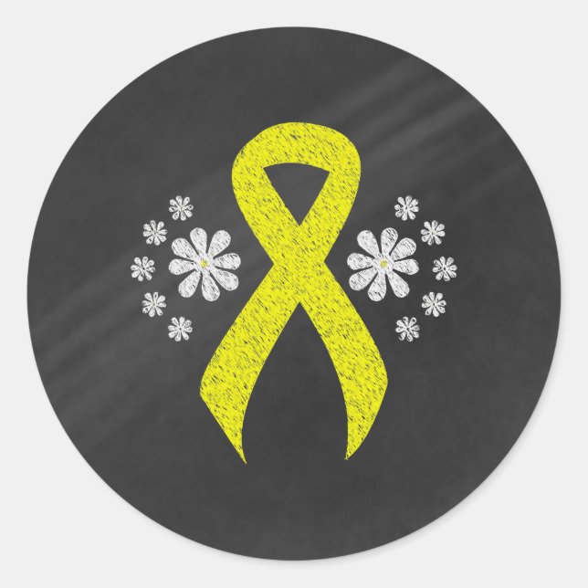 Chalkboard Yellow Awareness Ribbon Classic Round Sticker (Front)