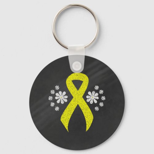 Chalkboard Yellow Awareness Ribbon Keychain