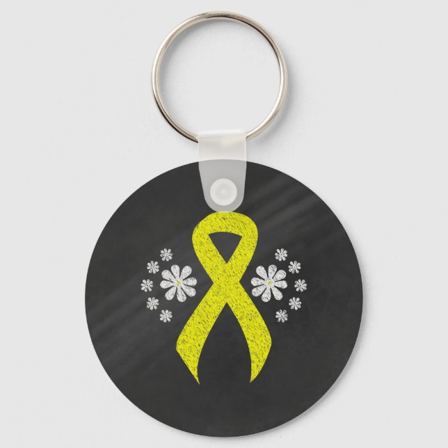Chalkboard Yellow Awareness Ribbon Keychain (Front)