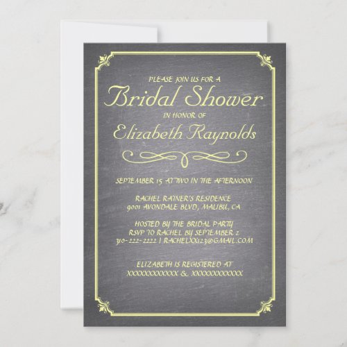 Chalkboard Yellow Bridal Shower Invitations