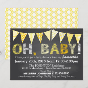 Chalkboard Yellow Bunting Banner Baby Shower Invitation