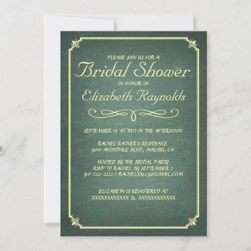Chalkboard Yellow Green Bridal Shower Invitations