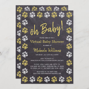 Chalkboard Yellow Paw Print Virtual Baby Shower Invitation