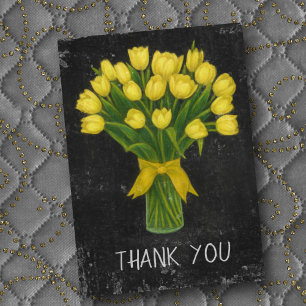Chalkboard Yellow Tulips Letterpress Thank You Card