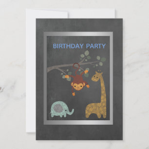 Chalkboard zoo animals birthday party invitation