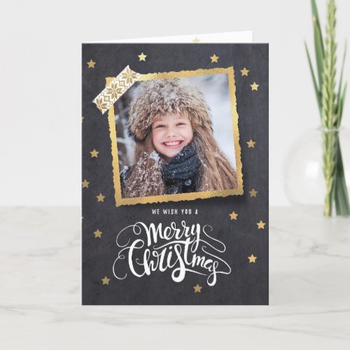 Chalkbord Gold Holiday Photo Christmas Card