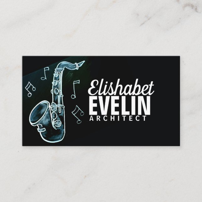 Chalked Blackboard Saxophone business cards (Front)