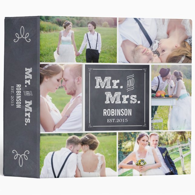 Chalked Collage Wedding Photo Album 3 Ring Binder (Front/Spine)