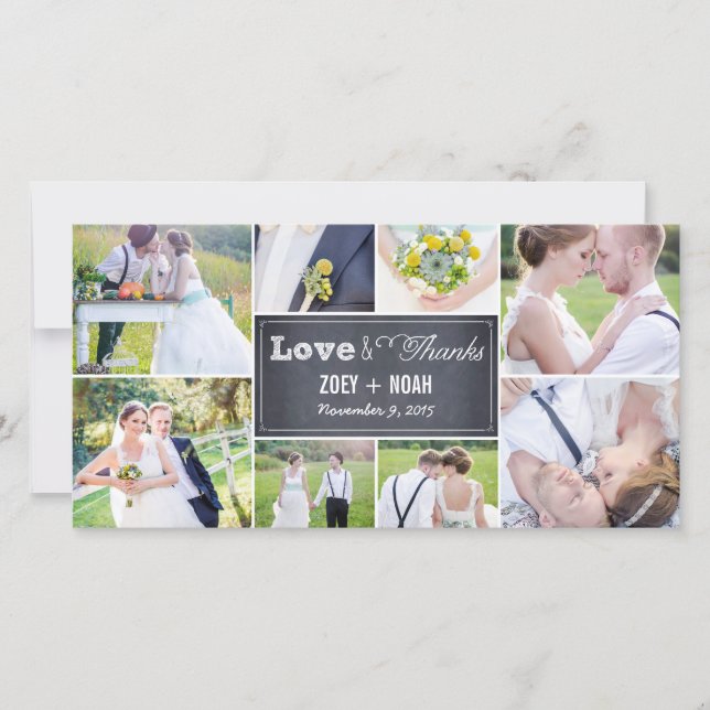 Chalked Collage Wedding Thank You Photo Cards (Front)