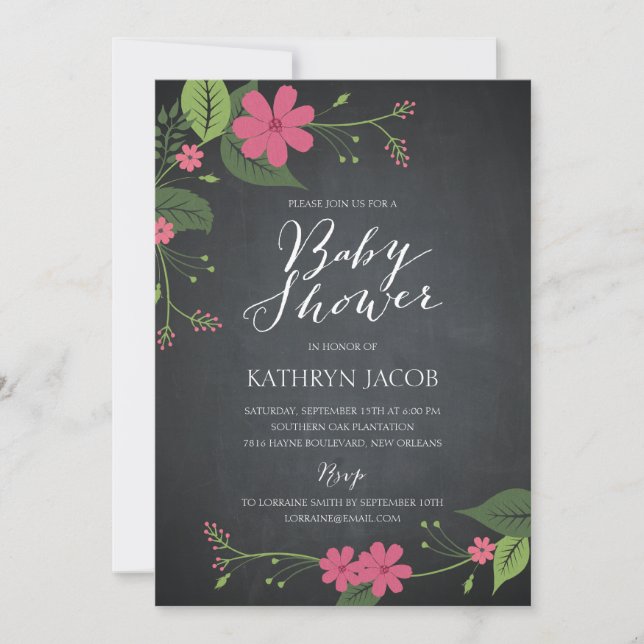 Chalked Floral Baby Shower Invitations (Front)