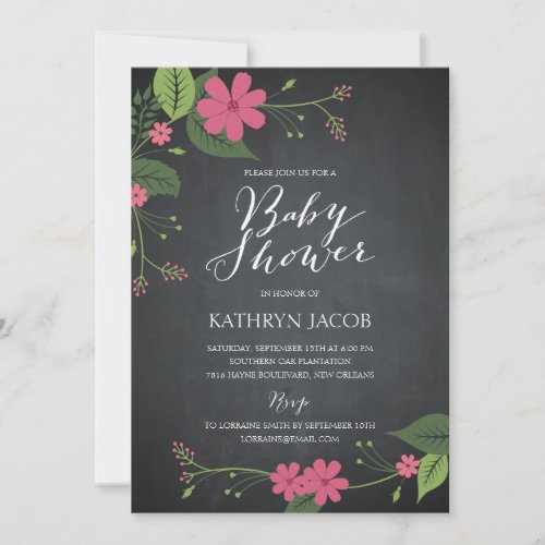 Chalked Floral Baby Shower Invitations