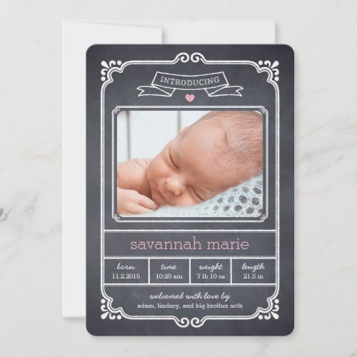 Chalked Frame Birth Announcement - Pink