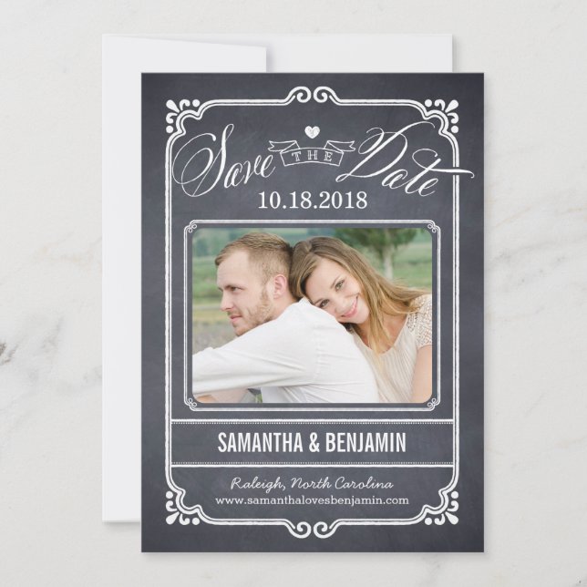 Chalked Frame Save The Date Card (Front)