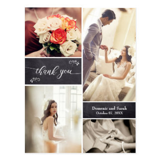 Chalked Photo Collage Rustic Wedding Thank You Postcard