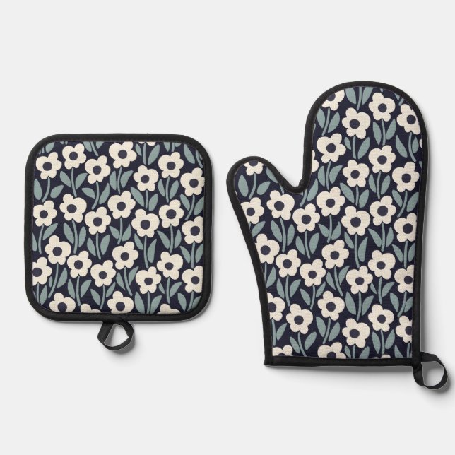 Chalkflower Garden Moody Midnight Oven Mitt & Pot Holder Set (Front)