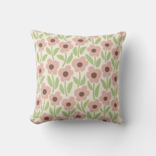 Chalkflower Garden Retro Pastel-Inspired Throw Pillow