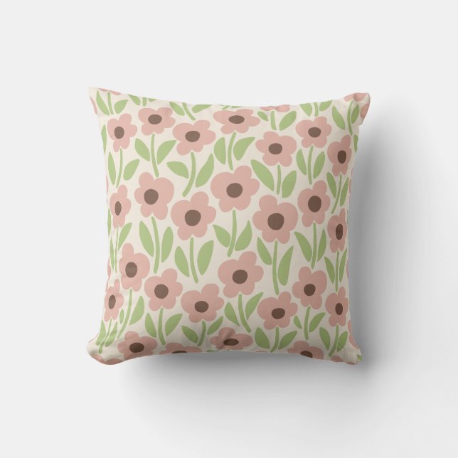 Chalkflower Garden Retro Pastel-Inspired Throw Pillow (Front)
