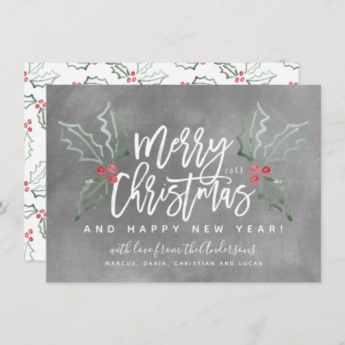 Chalky Brush Script Christmas Hollies Holiday Card