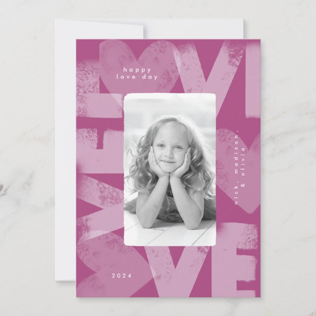 Chalky Graffiti Fun Purple Valentine Photo Card (Front)