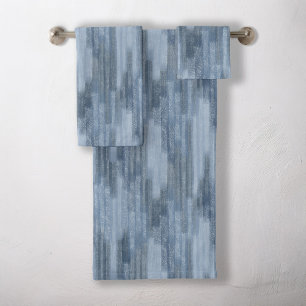 Chalky Textured Abstract in Denim Blue Bath Towel Set