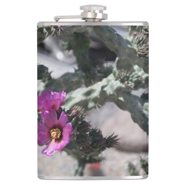 Challa Cactus in bloom Flask (Front)